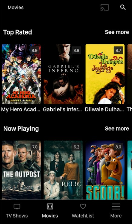 Nova mod Apk a variety of movies